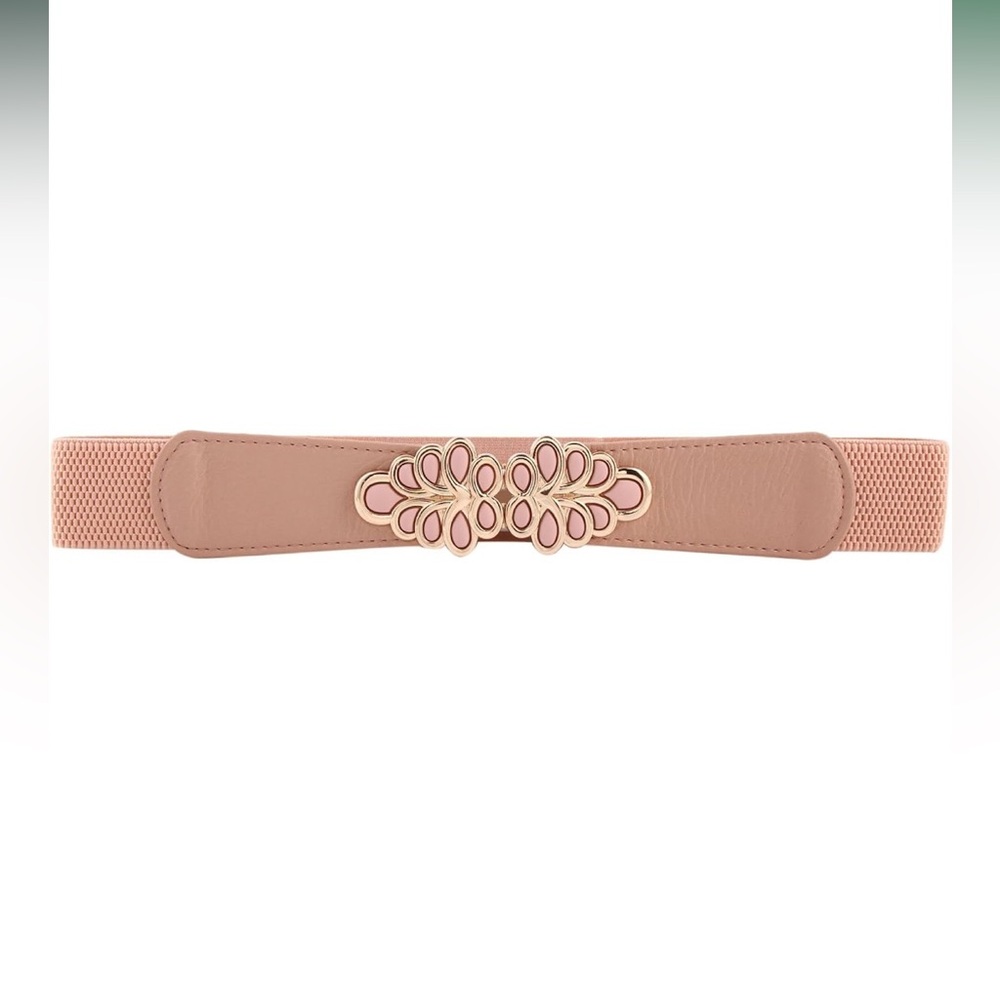 Women’s Leaf Shaped Interlocking Buckle Stretch Cinch Belt, Pink